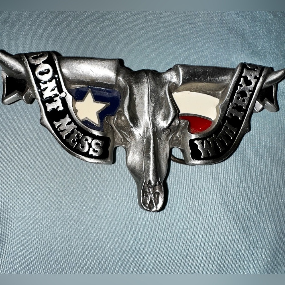 Texas Long Horn Solid Fine Pewter Belt Buckle “Don’t Mess With Texas”